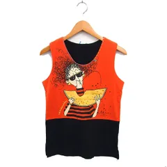 アルベロベロ　ALBEROBELLO olleborebla タンクトップ スリット Uネック コットン 綿 プリント オレンジ 黒 ブラック /NT1