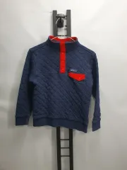 パタゴニア キッズ キルト オーガニック コットン スナップ Tシャツ ネイビー/レッド L 12y