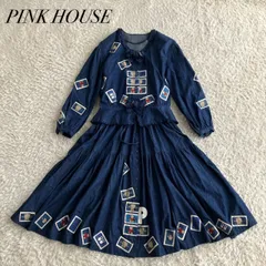 美品！PINK HOUSE　ピンクハウスワッペン付き　ジャンパースカート　ブラウス　上下　セットアップ　リボン　デニム