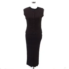 アーバンリサーチ URBAN RESEARCH セットアップ 上下 ジオメトリック ニット ベスト 2WAY クロップド リブ チェック ナロー スカート マキシ スリット F 茶 ブラウン /NT31