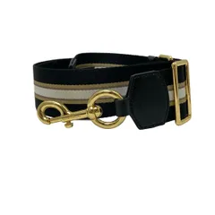 マークジェイコブス ショルダーストラップ美品  ザ スポートストライプ ウェビング ストラップ M0015156 黒×白×ベージュ レザー