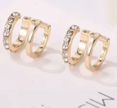 イヤーカフ ダブルライン ダイヤストーン ゴールド2個セット