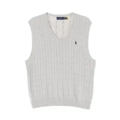 POLO RALPH LAUREN ポロラルフローレン ケーブル コットン Vネック ニット ベスト ベスト ライトグレー