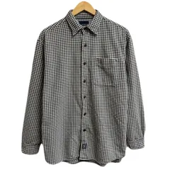 NAUTICA ノーティカ マイクロオンブレ チェック柄 ポケット付き 長袖シャツ 黒×白×青×ライトグレー No.M320