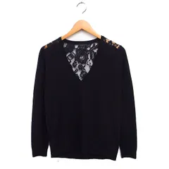 セオリー Theory バックレース ニット セーター Vネック 長袖 無地 ウール S ブラック 黒 /FT20