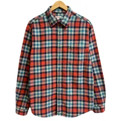 MERONA コットンシャツ チェック柄 ポケット付き 長袖シャツ オレンジ×水色×紺 XLサイズ No.M321