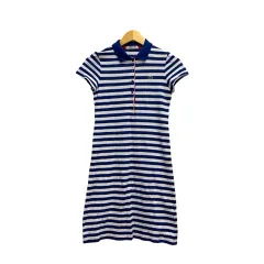 ラコステ LACOSTE ミニワンピース 半袖 ボーダー ロゴ刺繍 コットン混 34 青 ブルー 白 ホワイト ピンク 緑 グリーン レディース