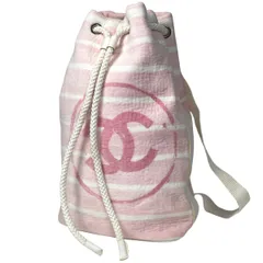 シャネル CHANEL ココマーク ショルダーバッグ 巾着型 ビーチバッグ ショルダーバッグ コットン ピンク ホワイト レディース 【中古】