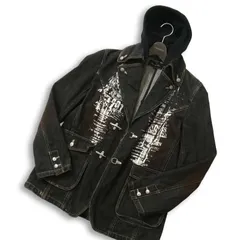 【00s★Y2K】Bernings Sho バーニングスショー 通年フード着脱可★ プリント加工 フーディー デニム ジャケット Sz.L メンズ