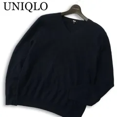 UNIQLO ユニクロ 秋冬 高級 カシミヤ100%★ Vネック ニット セーター Sz.M メンズ 紺 ネイビー