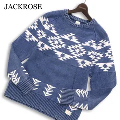 Luv maison JACKROSE ジャックローズ 通年 コットン★ ネイティブ柄 幾何学模様 インディゴ セーター ニット Sz.M メンズのサムネイル