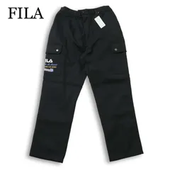 【新品 未使用】 FILA フィラ 秋冬 ロゴ刺繍 裏起毛★ 防寒 カーゴ イージー スラックス パンツ Sz.L メンズ 黒 ゴルフ