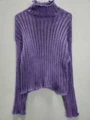 ヴィンテージ Y2K ゴージ ストライプ ロングスリーブTシャツ ニット タートルネック PURPLE パープル F