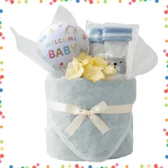 【人気商品】パンパースM) (グレーテディ×ブルー プポン ギフト ベビー ギフトセット 男の子 女の子 タオル ベビーソックス メッセージカード付き 出産祝い おむつケーキ bel regalo