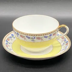 オールドノリタケ　カップ&ソーサー　アールデコ　　レモンイエロー　小花柄　金彩リム　ビンテージ　CA3 ( INP_G08 )
