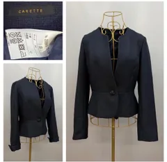CARETTE ノーカラー ツイードジャケット フォーマルジャケット サイズ9AR  カラー ネイビー