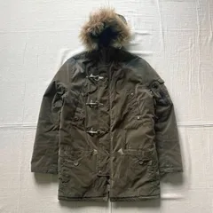 00s　archive　アーカイブ　ファイヤーマンジャケット　中綿モッズコート　迷彩　カモフラージュ柄　リアルファー付き忍者型フード　首元ドローコード　フラップポケット　重量感　ギミック　M　camouflage pattern fireman jacket