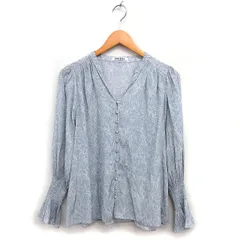 スナイデル SNIDEL シャツ ブラウス プリント 花柄 シャーリング ノーカラー 長袖 ONE サックスブルー /NT2