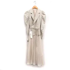 ロイヤルパーティー ROYAL PARTY タグ付き プリーツ ジャケット ワンピース ロング パワーショルダー 無地 F ベージュ /FT36