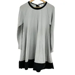 LANVIN en Bleu(ランバンオンブルー) ワンピース サイズ38 M レディース美品  - ライトグレー×黒 クルーネック/長袖/ミニ/ラメ