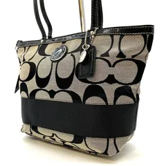 【良品】COACH signature canvas leather black gray tote bag unisex コーチ トートバッグ
