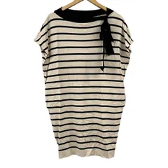 LANVIN en Bleu(ランバンオンブルー) ワンピース サイズ38 M レディース美品  - ベージュ×黒 クルーネック/半袖/ミニ/ニット/ボーダー