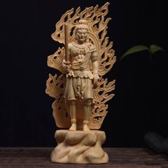 修縁堂】一刀彫 不動明王立像 木彫り 仏像 彫刻 仏教工芸品 天然木檜材