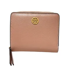 TORY BURCH(トリーバーチ) 2つ折り財布美品  - ピンクベージュ ラウンドファスナー レザー