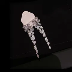 ジルコニア フラワー ロングピアス ブライダル 結婚式 シルバー EF013