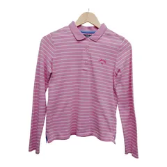 callaway キャロウェイ 長袖ポロシャツ サイズL ピンク 白 ボーダー ゴルフウェア DRYSPORT ゴルフ女子 かわいい 古着