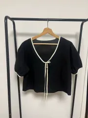 ブラック アイボリー バイカラー ブラウス 633