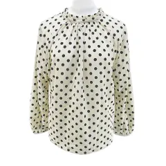 パシオーネ PASSIONE 水玉 ドット 長袖 ブラウス カットソー 40 白系 オフホワイト 日本製 シースルー 透け感 リボン