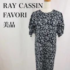 美品　RAY CASSIN FAVORI　レイカズンフェバリ　F　黒　ブラック　小花柄　バックシャン　半袖ロングワンピース【3781】
