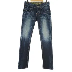 エドウィン EDWIN 503 ブルートリップ BT5502 ロング丈 デニムパンツ ジーンズ タイトストレート XS 青系 ブルー ジップフライ 加工 日本製