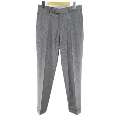 シップス SHIPS 千鳥格子柄 ロング丈 テーパードパンツ スラックス ジップフライ 灰系 グレー イタリア製 ロールアップ 毛 ウール