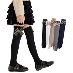 特価商品　かわいい ワンポイント 子供 フォーマルソックス 黑 ガールズ 白 2足セット おしゃれ 靴下 発表会 リボン 入学式 女の子 卒業式 ニーハイソックス 長さ45cm [konamiya]