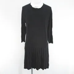 コントワーデコトニエ COMPTOIR DES COTONNIERS 八分袖 膝上 ミニ ニットワンピース プリーツワンピース ワンピース カシミヤ混 36 黒系 ブラック 毛 ウール タグ付