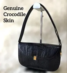 GENUINE CROCODILE SKIN クロコダイル スキン ハンドバッグ 本革 ブラック 黒 ワニ革 高級皮革 フォーマル 冠婚葬祭 レディース　25-606