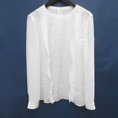 ランバン LANVIN 長袖 カットソー ブラウス 38 白系 ホワイト 日本製 シースルー 透け感 無地