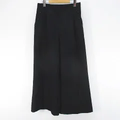 ムスムス MusMusM ロング丈 ワイドパンツ M 黒系 ブラック 無地 ウエストゴム タック ボタン