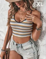 【新品】レディース ストライププリント バックレスキャミソール