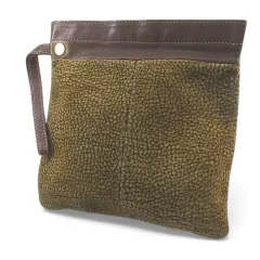 ボルボネーゼ BORBONESE ポーチ ウズラ柄 ブラック 黒系 スエード  レザー