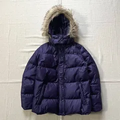 00s　archive　アーカイブ古着　OLD UNIQLO　オールドユニクロ　フルジップアップ　光沢　パープル　紫　ダウンジャケット　2way　脱着可能ファー付き忍者フード　キルティング　S　Y2K　平成ギャル　グランジ　down puffer jacket