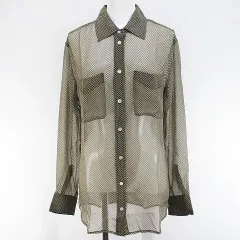 エキプモン EQUIPMENT FEMME 千鳥格子 長袖 シースルー シャツ ブラウス ロング丈 XS ベージュ ボタン