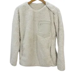 ユニクロ UNIQLO 長袖 フリース プルオーバー S 白系 ホワイト 無地 胸ポケット 肩ボタン