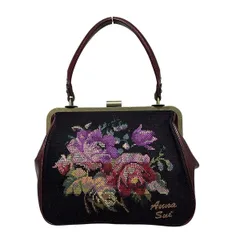 ANNA SUI(アナスイ) ハンドバッグ - ボルドー×パープル×マルチ 花柄/がま口 コットン、レザー