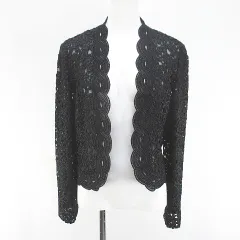 イギンジベリーヌ lginZibeline 総レース 花柄 フラワー ノーカラージャケット 薄手 前開き 11AR 黒系 ブラック 日本製 シースルー 透け感 刺繍