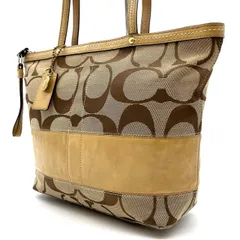 【良品】COACH Y2K signature canvas leather beige  brown tote bag unisex コーチ トートバッグ