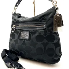 【良品】 coach poppy  signature  canvas 2way shoulderbag handbag black ladies unisex コーチ ポピー 2way ショルダーバッグ