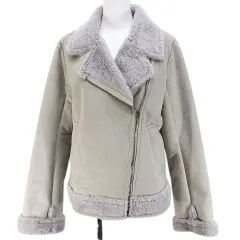 レイカズン Ray cassin ムートン調 ボア ライダース ジャケット F 灰系 ライトグレー 無地 ジップアップ